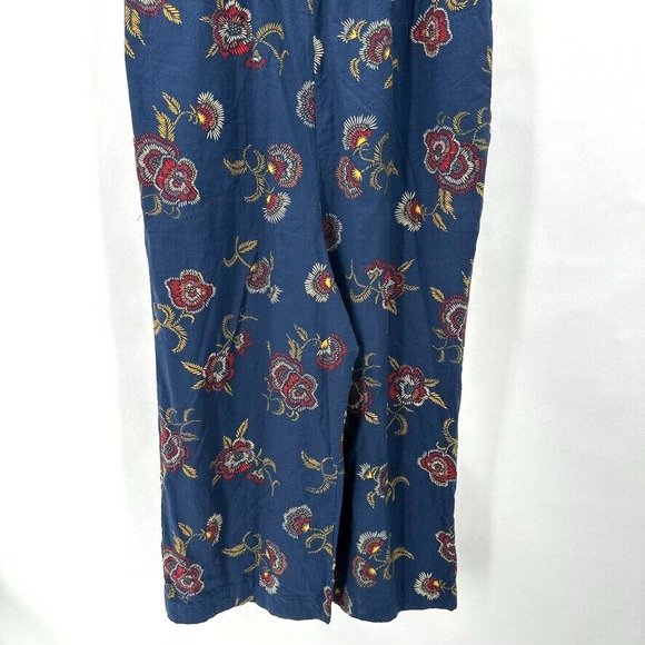 Madewell x Warm Jumpsuit Wide Leg Size 10 Blue Floral Stripes Cottage Boho Comfy - Picture 3 of 9